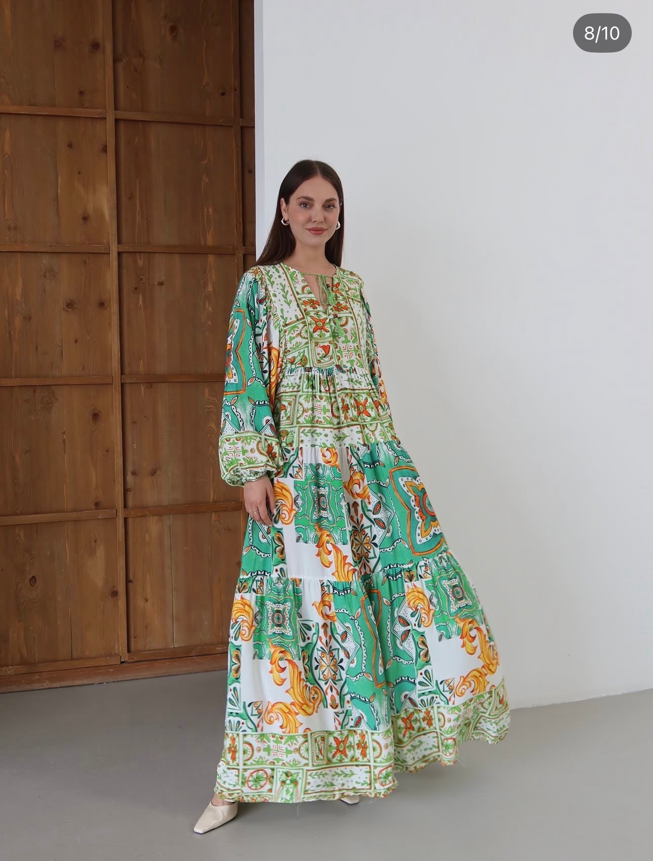 Robe Longue Bohème Imprimé Patchwork Vert & Terracotta