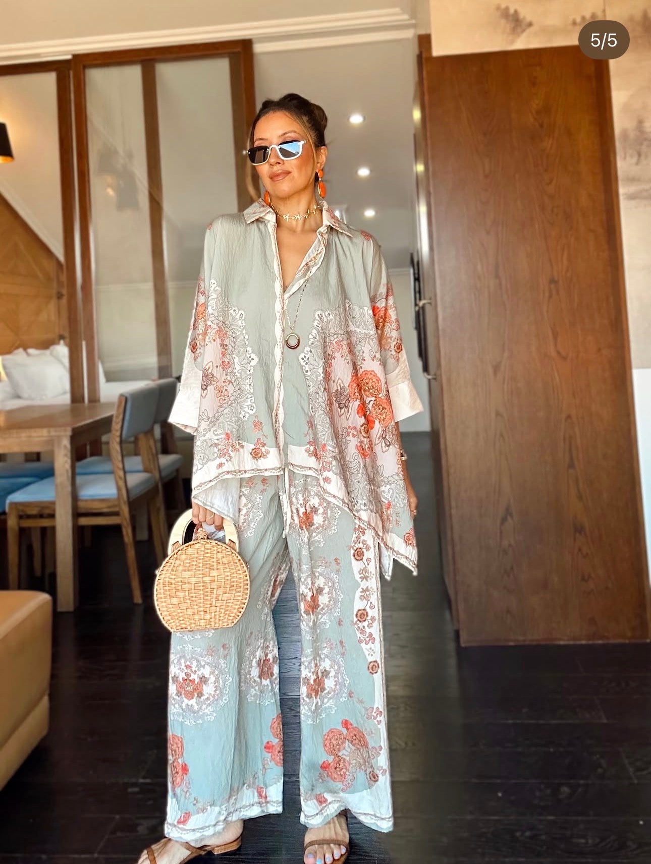 Kimono Floral — Blanc & Rose Pêche