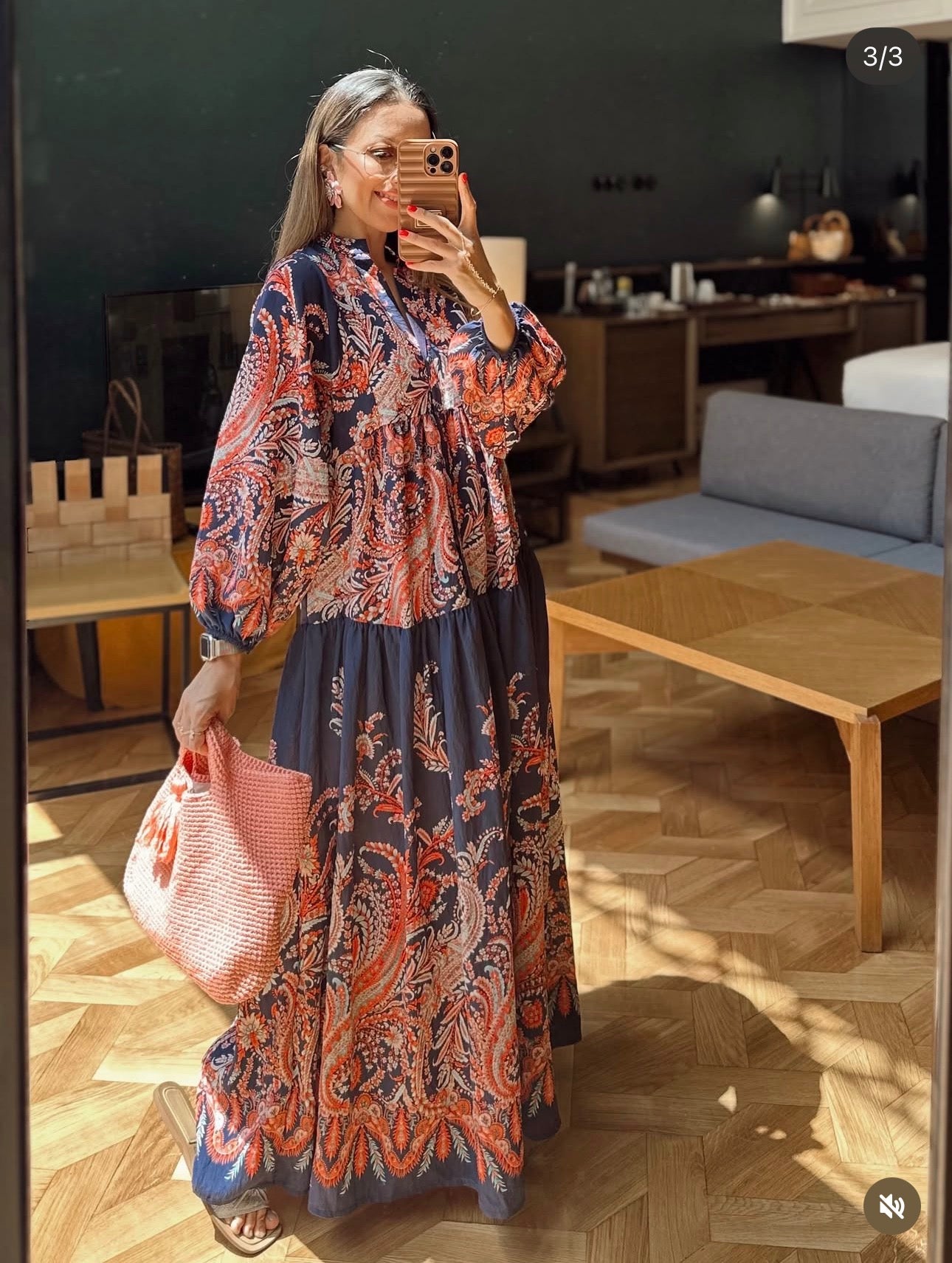 Robe Longue Paisley — Bleu Marine & Rose Terracotta