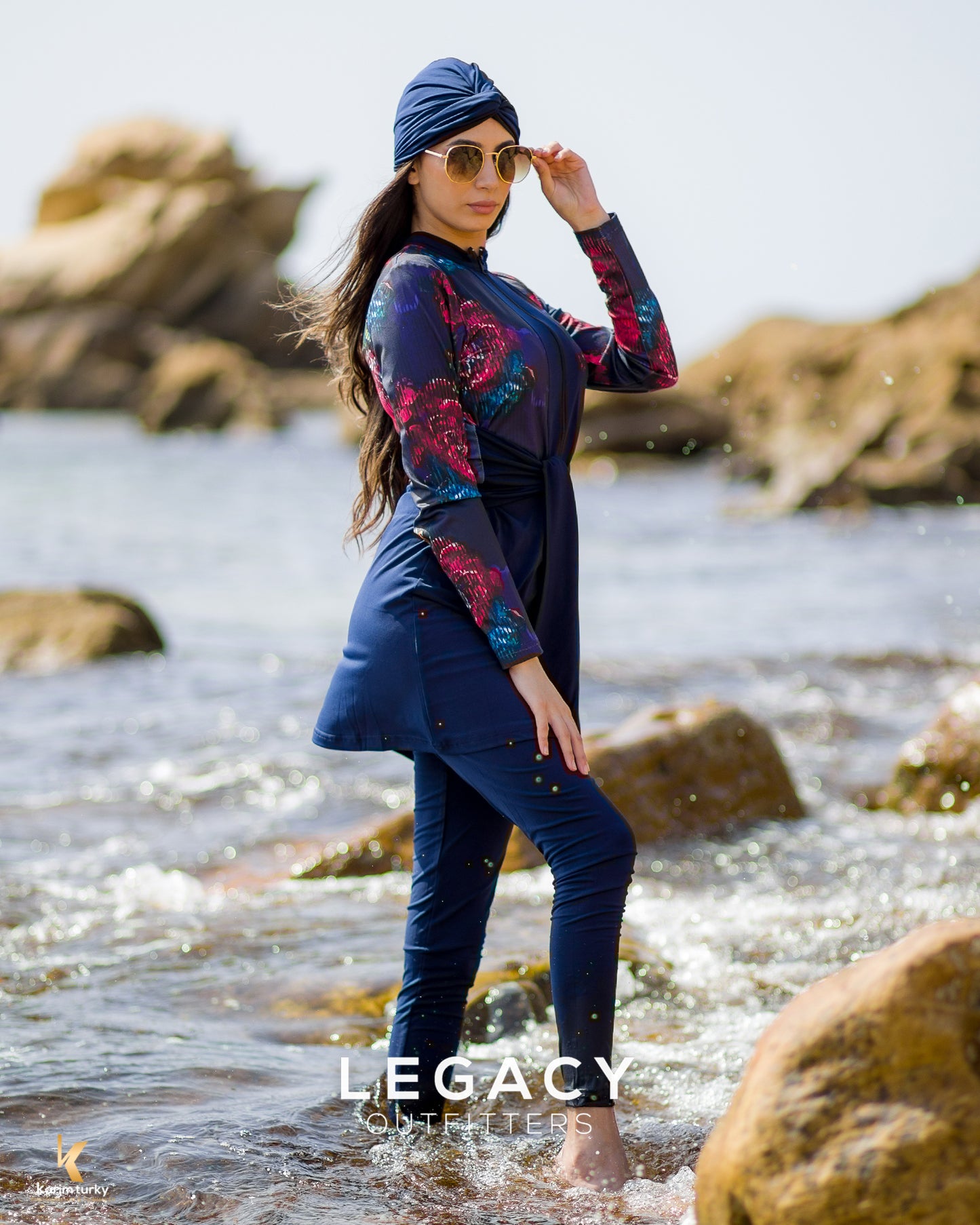 Burkini Bleu marine à motifs