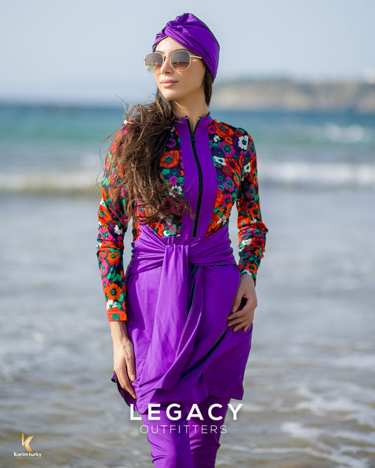 Burkini Mauve à motif fleuri