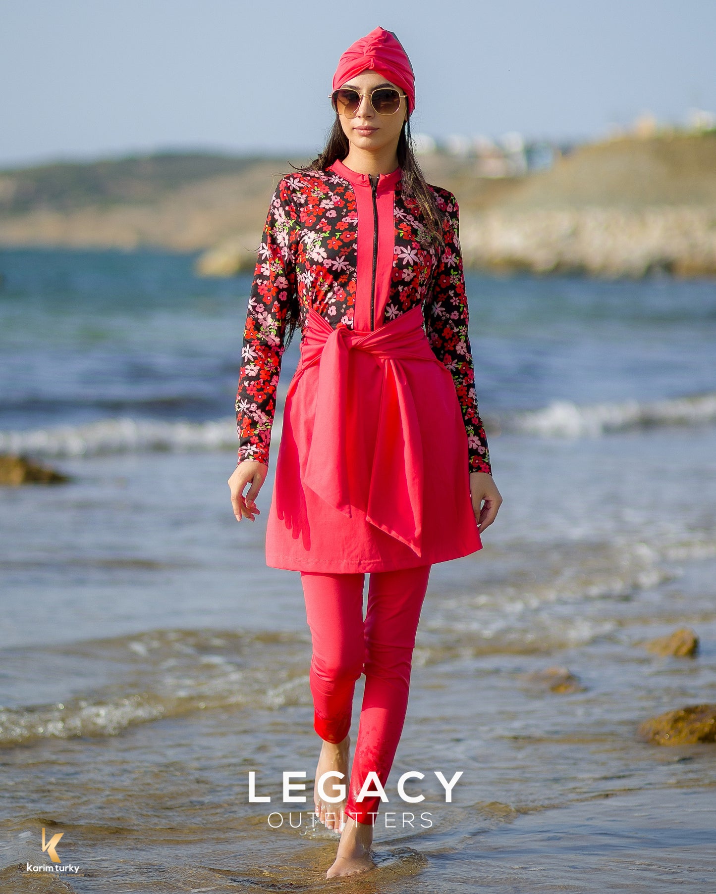 Burkini Fuchsia à motif fleuri