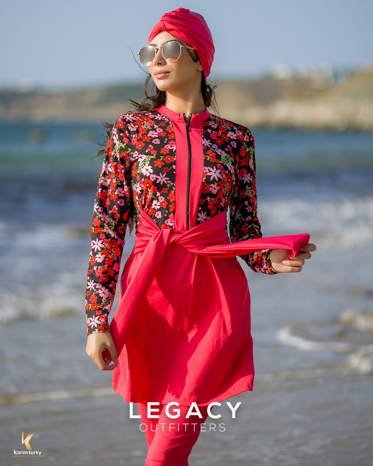 Burkini Fuchsia à motif fleuri