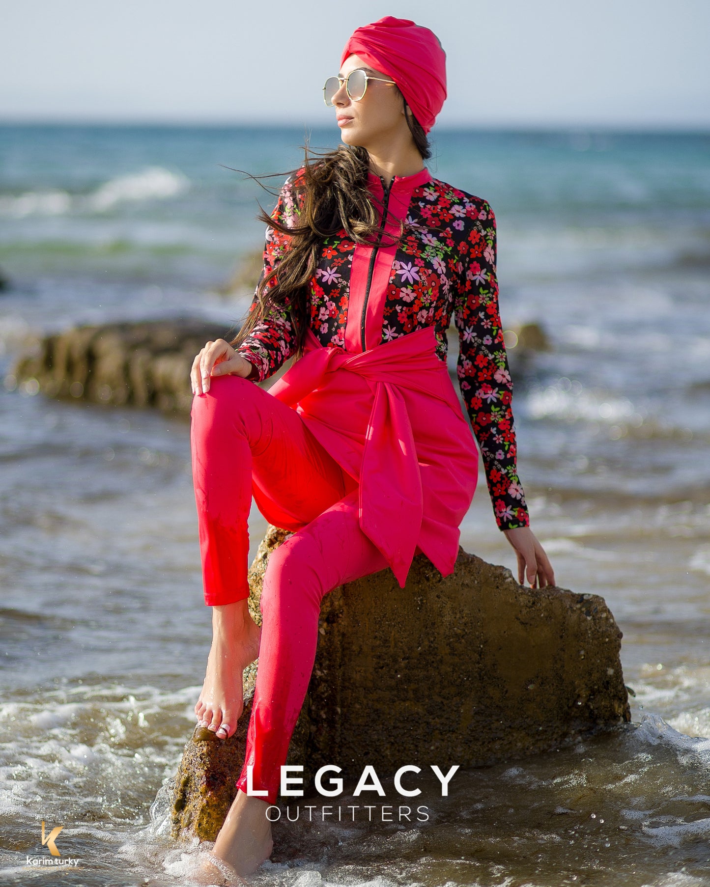 Burkini Fuchsia à motif fleuri