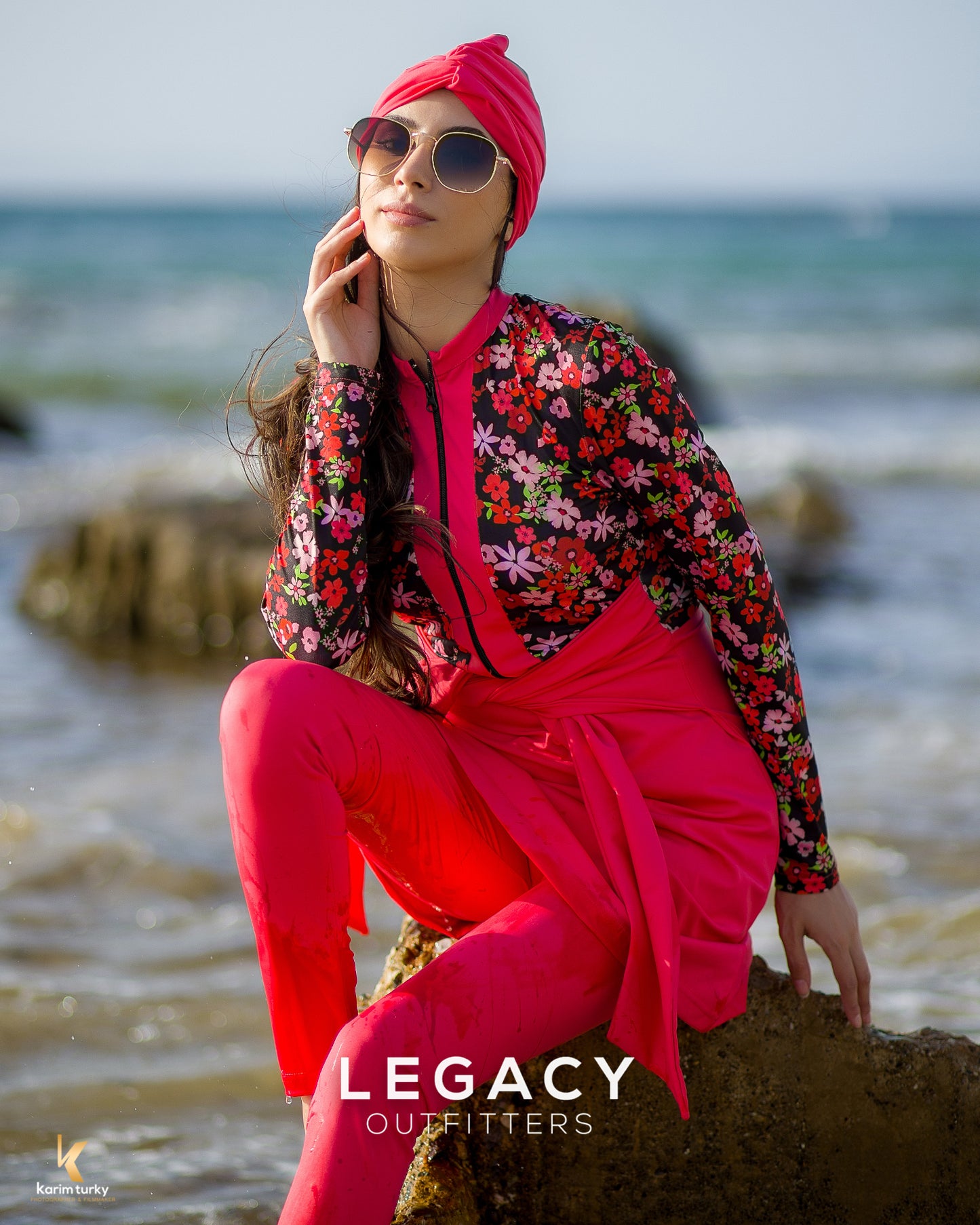 Burkini Fuchsia à motif fleuri