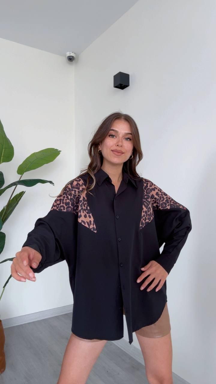 Chemise oversize noir à motifs imprimé