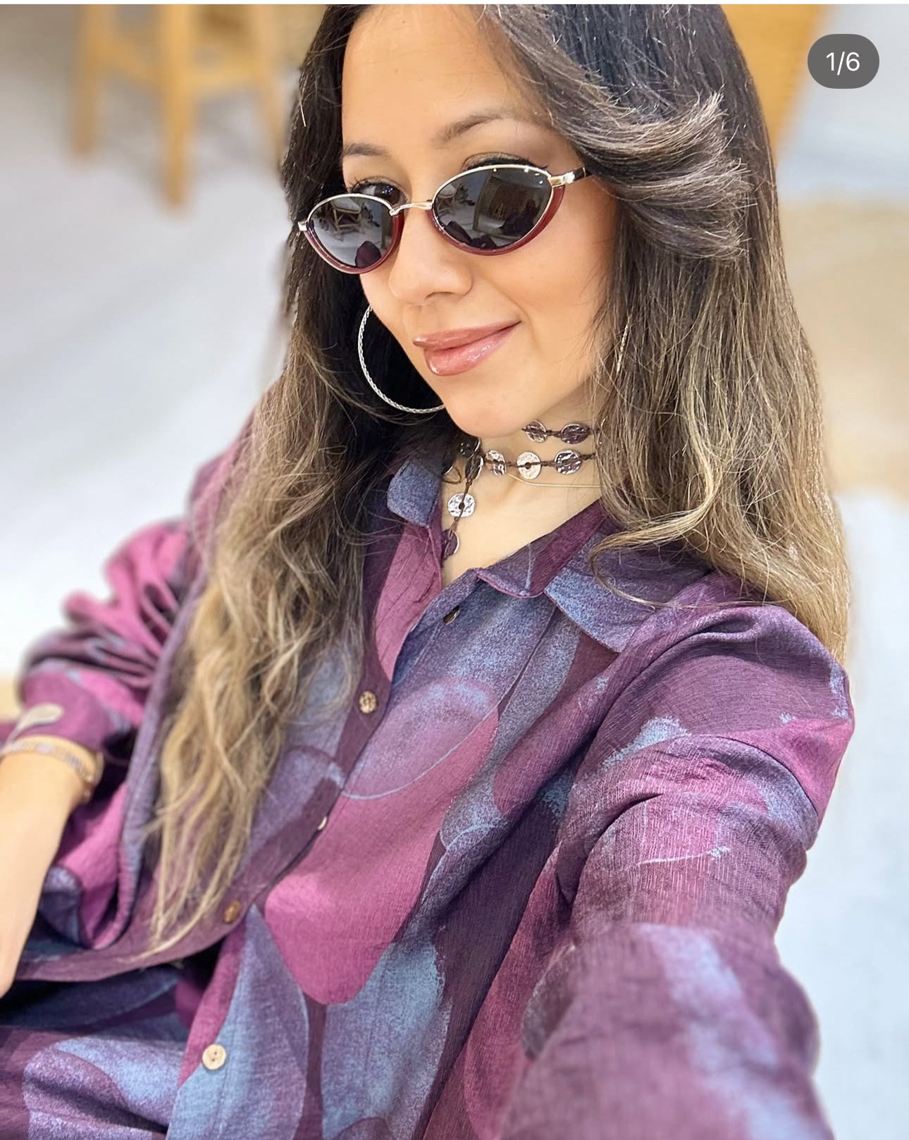 Ensemble “Éclipse Pourpre” – chemise longue et pantalon fluide imprimé