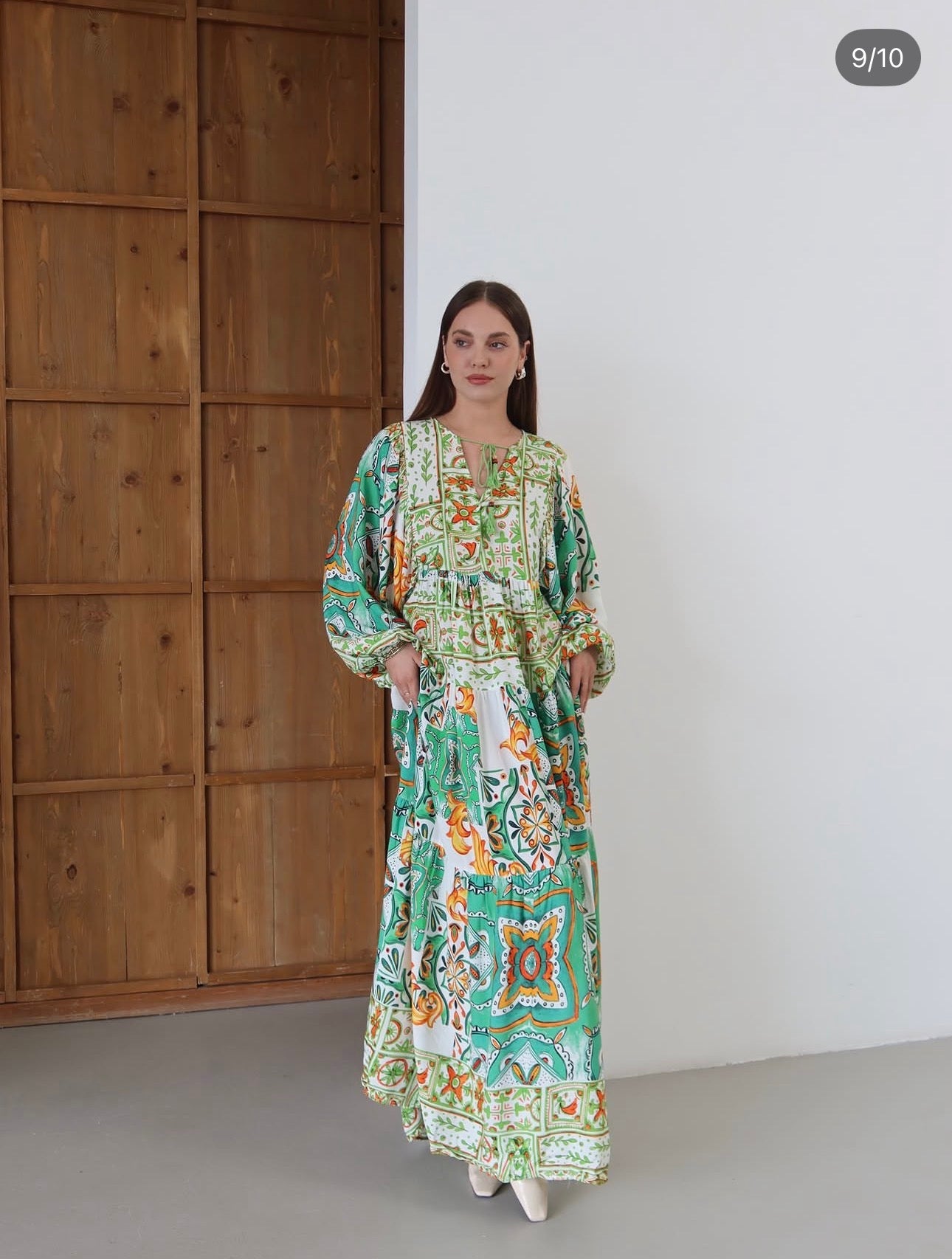 Robe Longue Bohème Imprimé Patchwork Vert & Terracotta