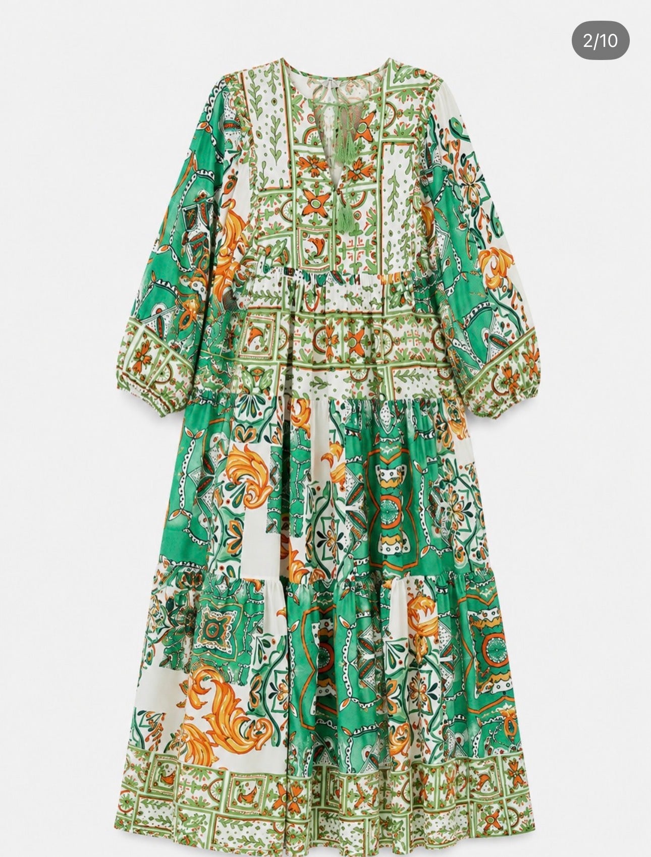 Robe Longue Bohème Imprimé Patchwork Vert & Terracotta