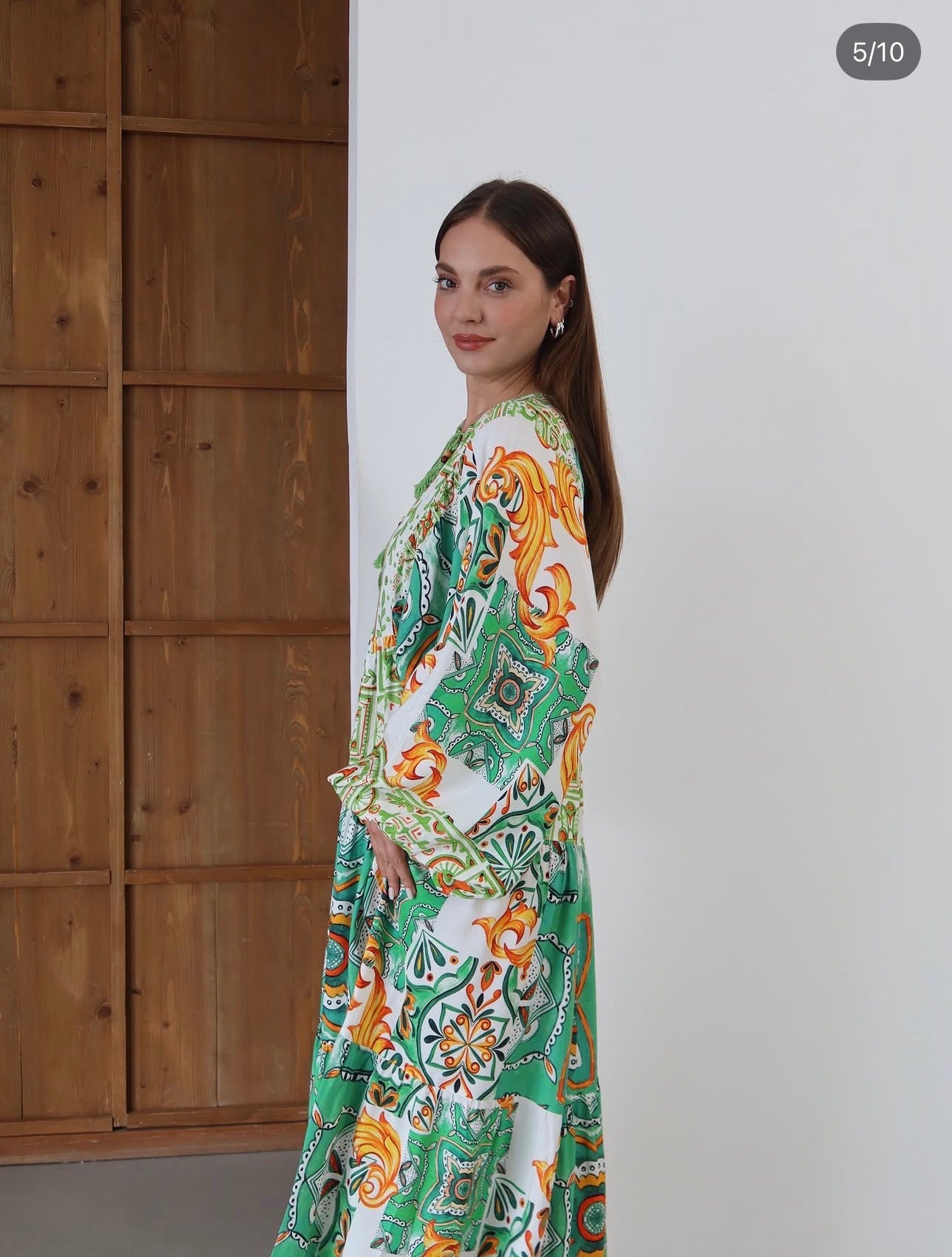 Robe Longue Bohème Imprimé Patchwork Vert & Terracotta