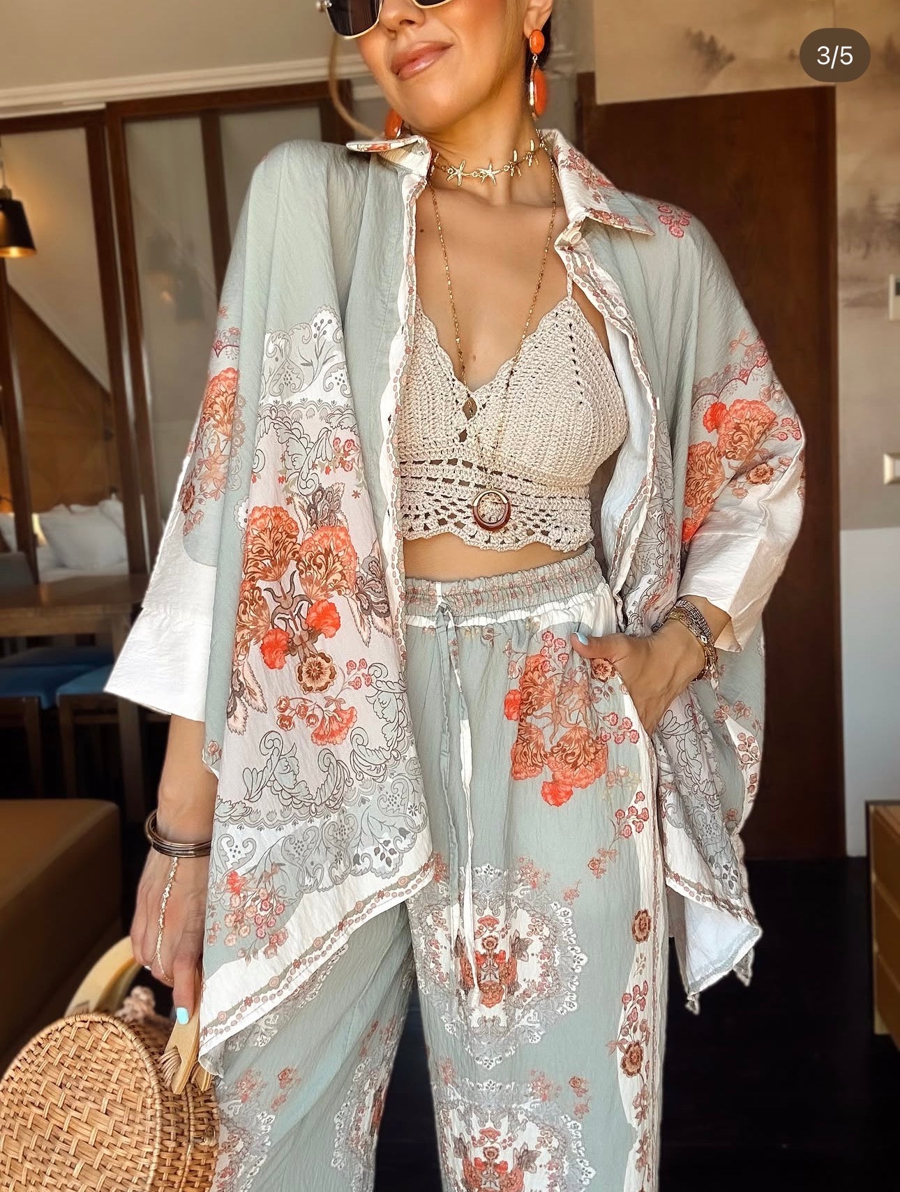 Kimono Floral — Blanc & Rose Pêche