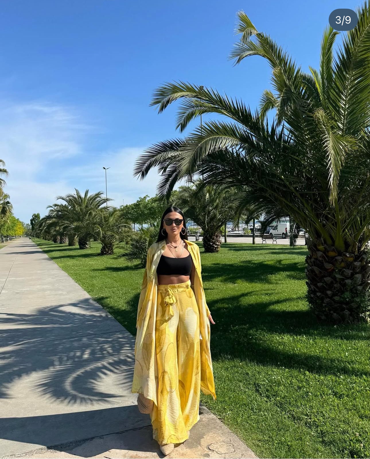 Ensemble “Sunny Flow” – Kimono & Pantalon fluide en imprimé soleil