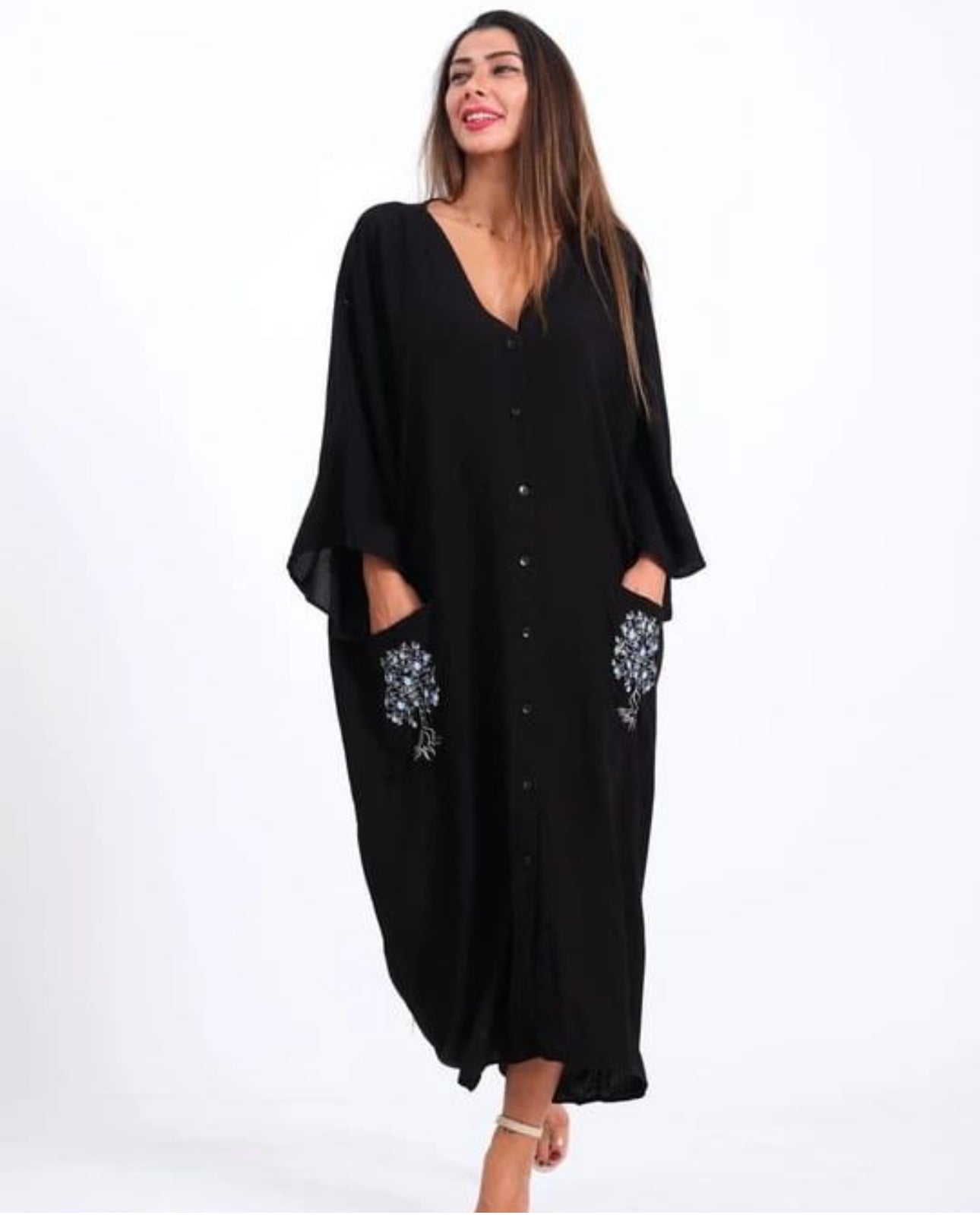 Robe Oversize Noire à Motifs