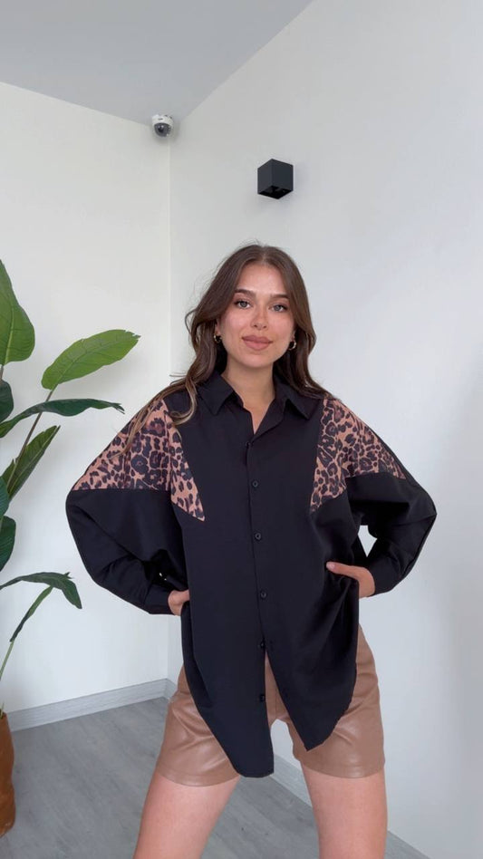 Chemise oversize noir à motifs imprimé