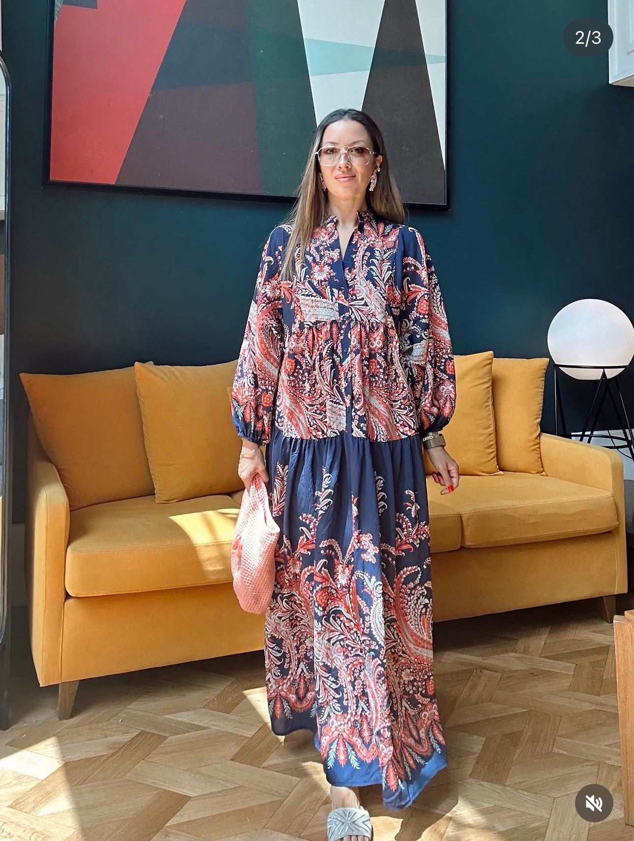 Robe Longue Paisley — Bleu Marine & Rose Terracotta