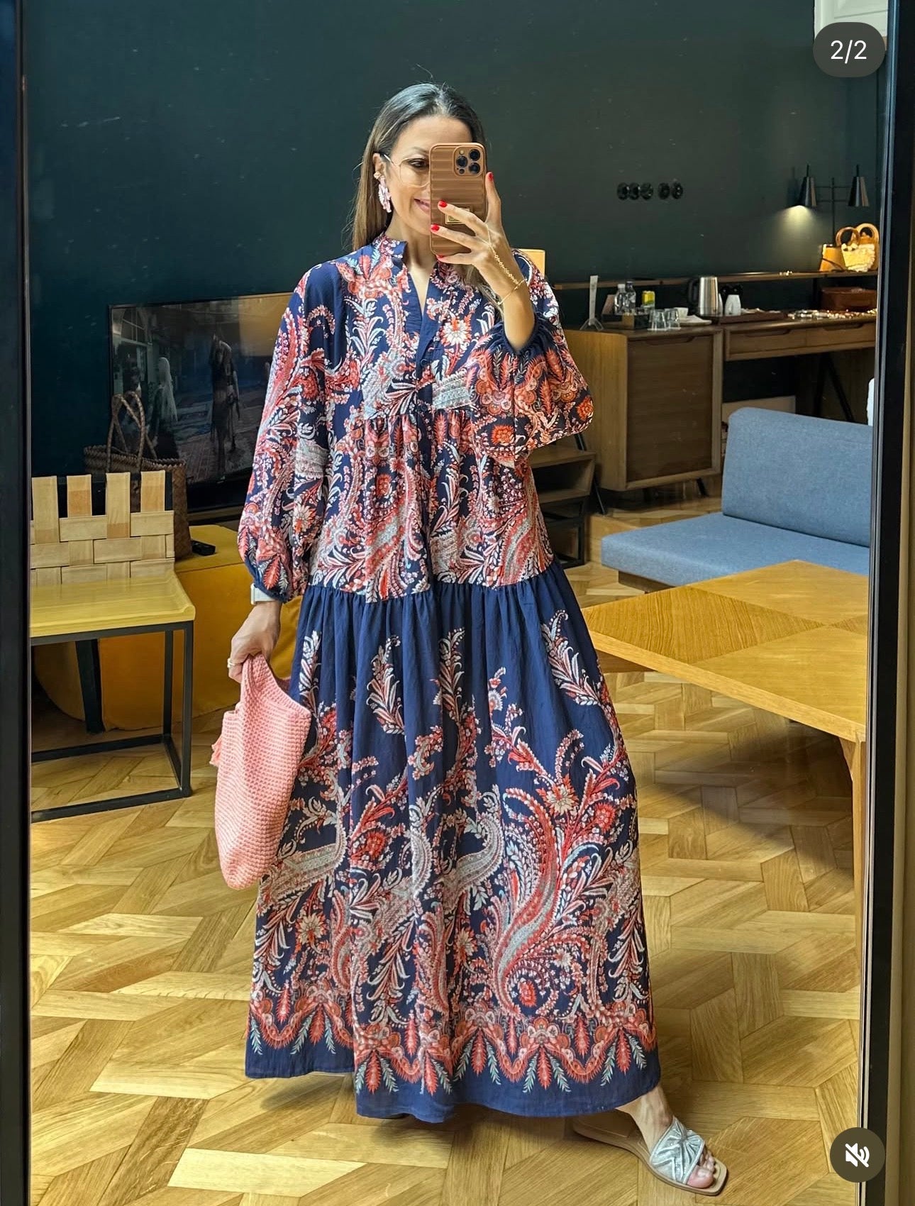 Robe Longue Paisley — Bleu Marine & Rose Terracotta