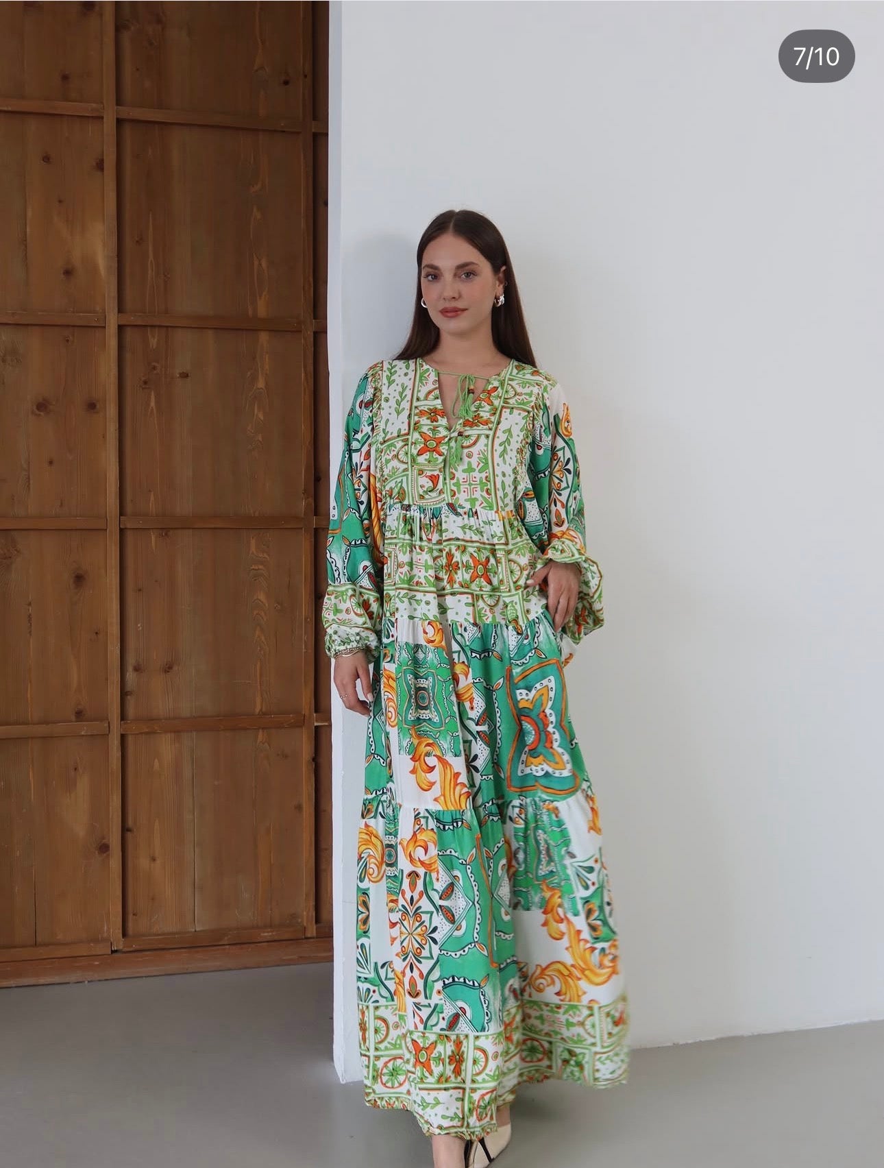 Robe Longue Bohème Imprimé Patchwork Vert & Terracotta