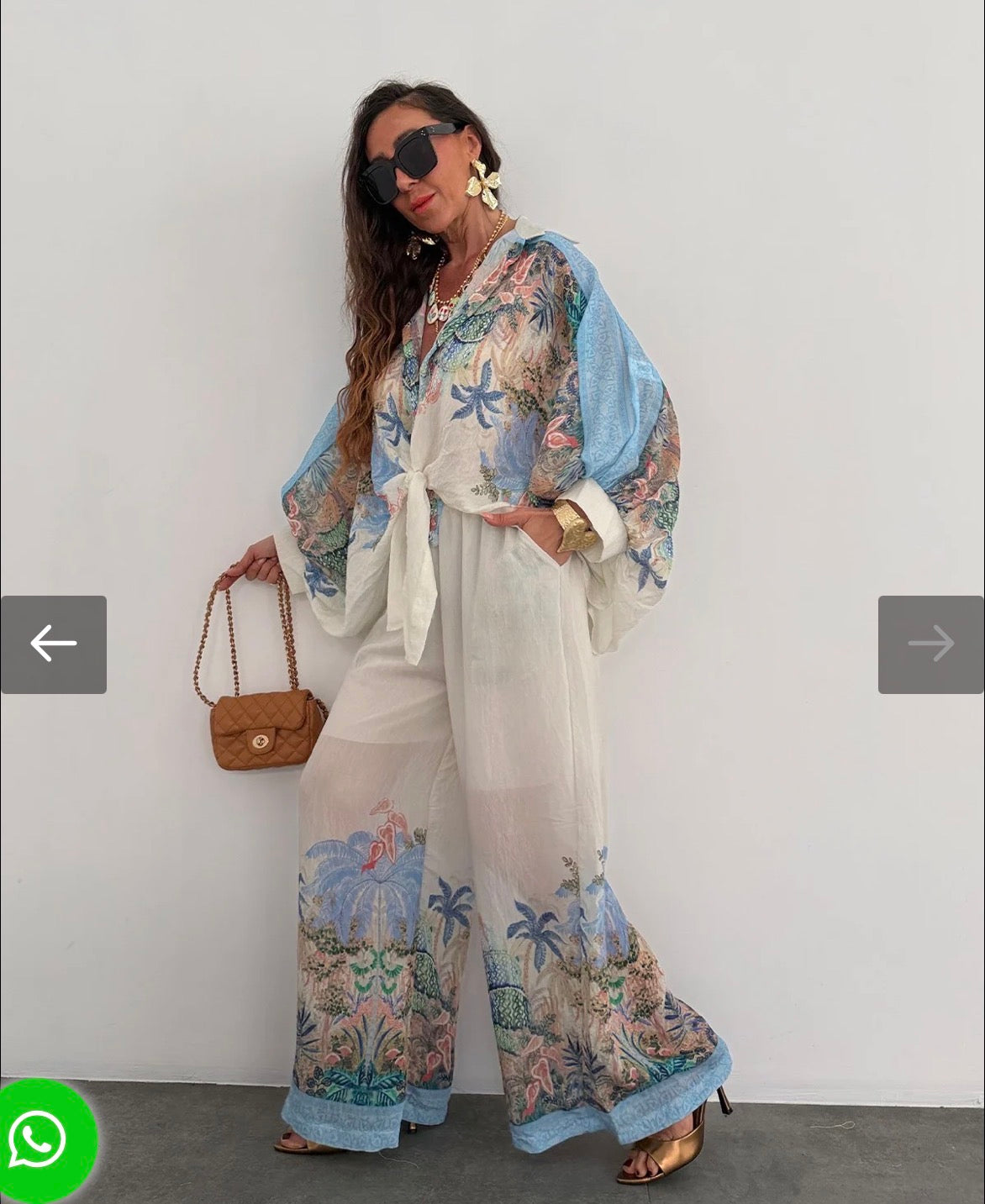 Ensemble fluide chemise & pantalon imprimé tropical