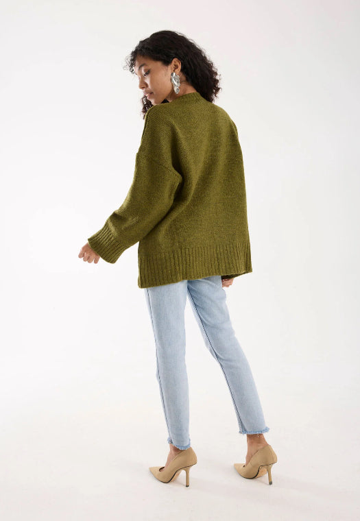Pull Vert Olive avec Nœuds Satinés