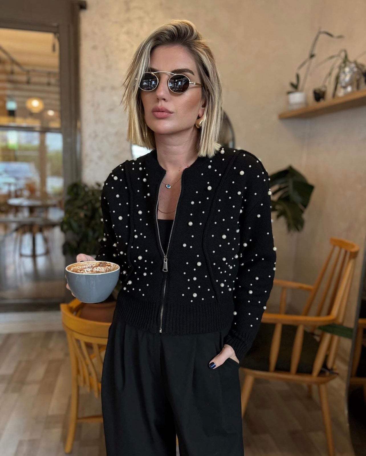 Cardigan Noir avec Strass