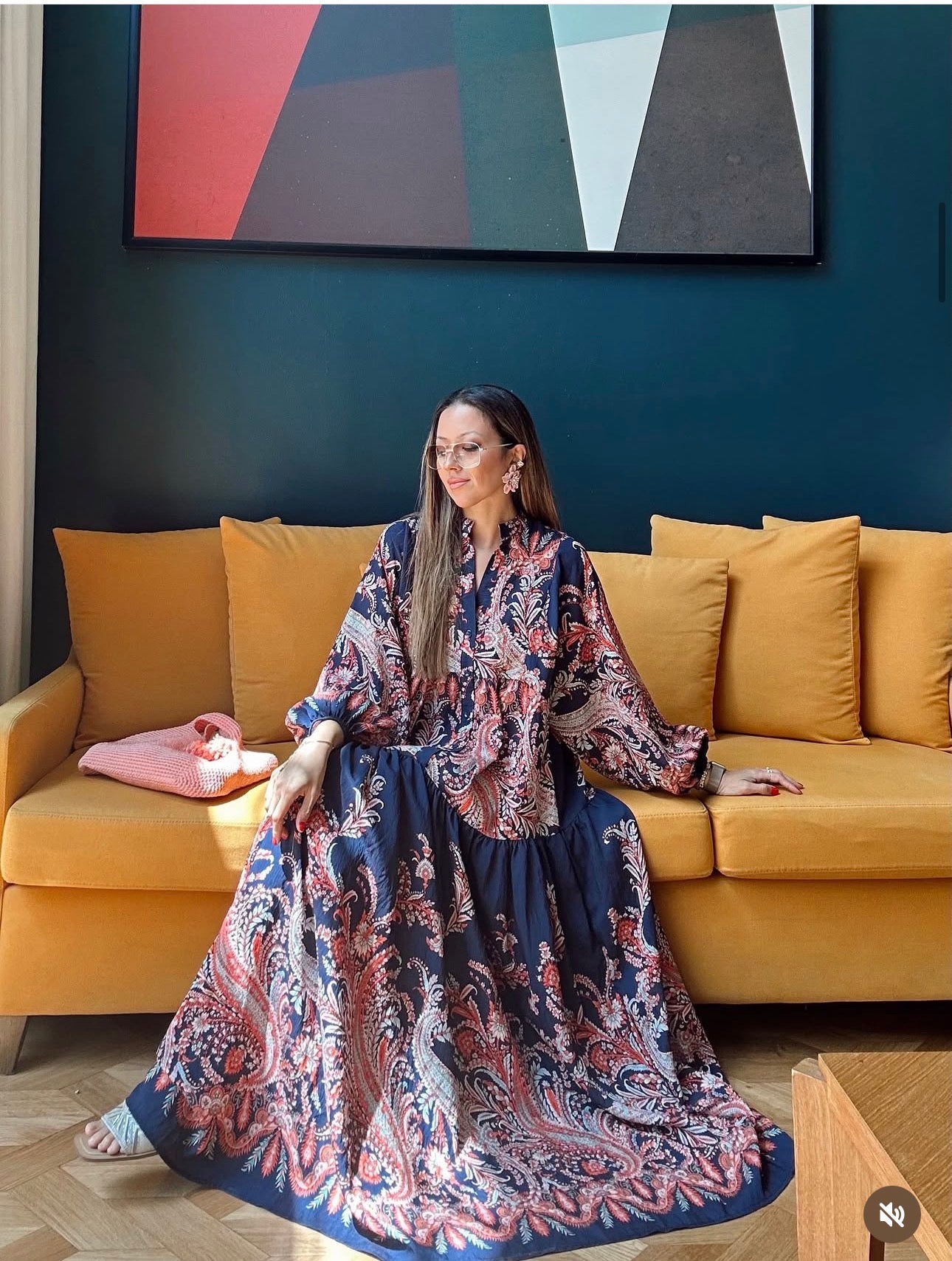 Robe Longue Paisley — Bleu Marine & Rose Terracotta