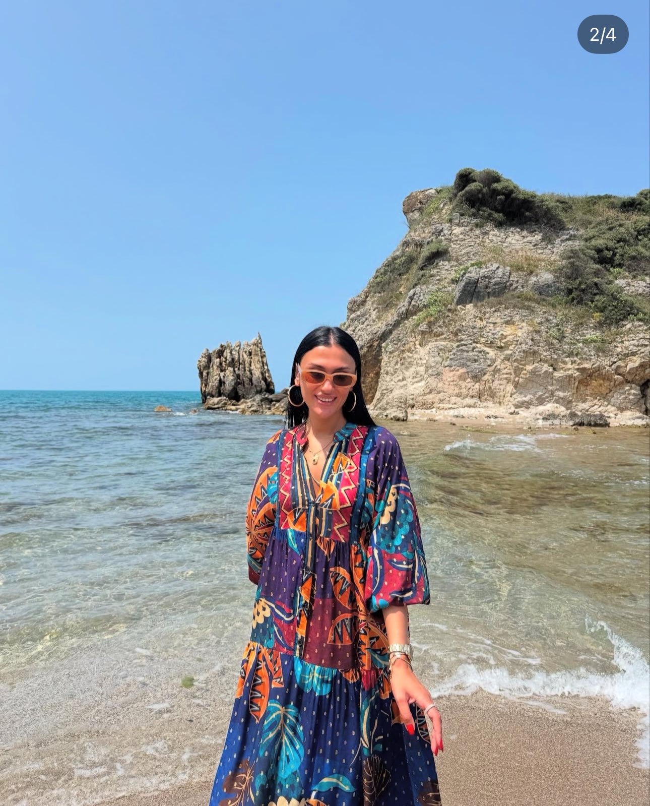 Robe longue “Ethnic Waves” – Motifs exotiques multicolores