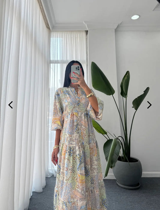 Robe longue “Pastel Mosaic” – Imprimé bohème multicolore