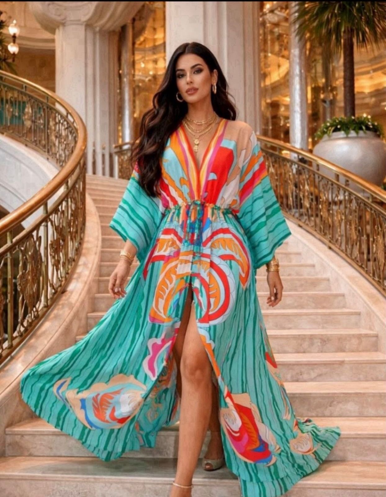 Robe longue imprimé multicolore