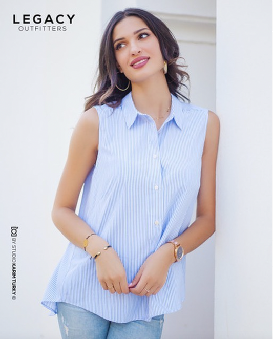 Chemise sans manches à rayures bleu
