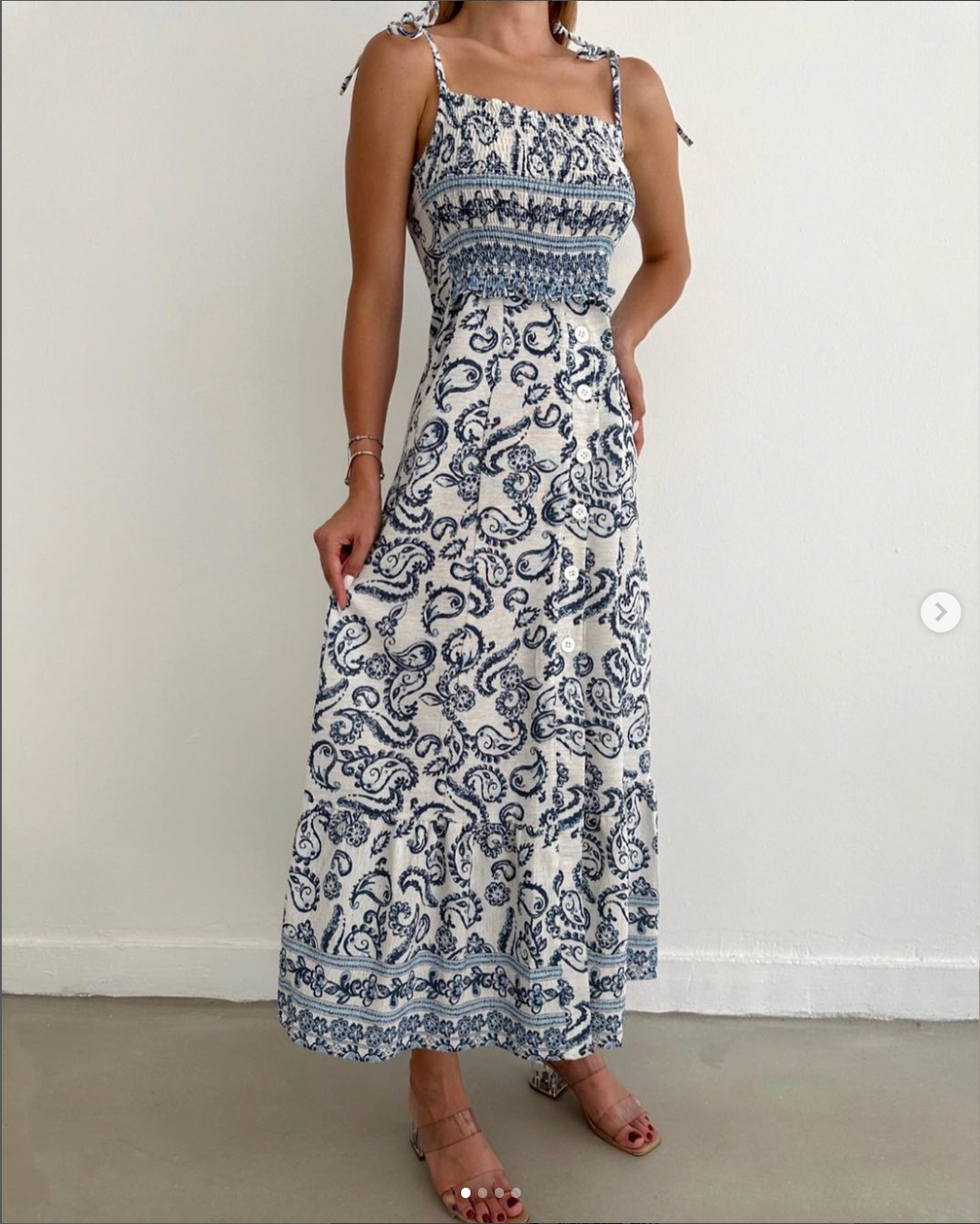 Robe longue sans manche à motifs