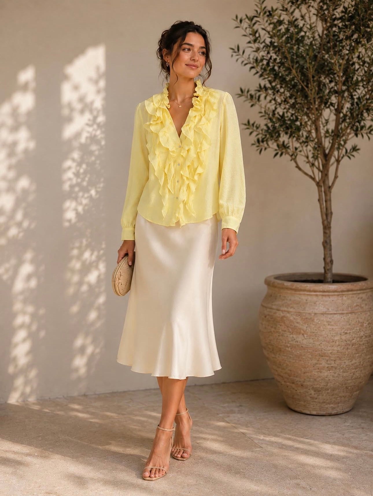Blouse Volants Jaune Pastel Élégance Romantique