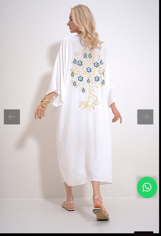 Robe Oversize Blanche à Motifs