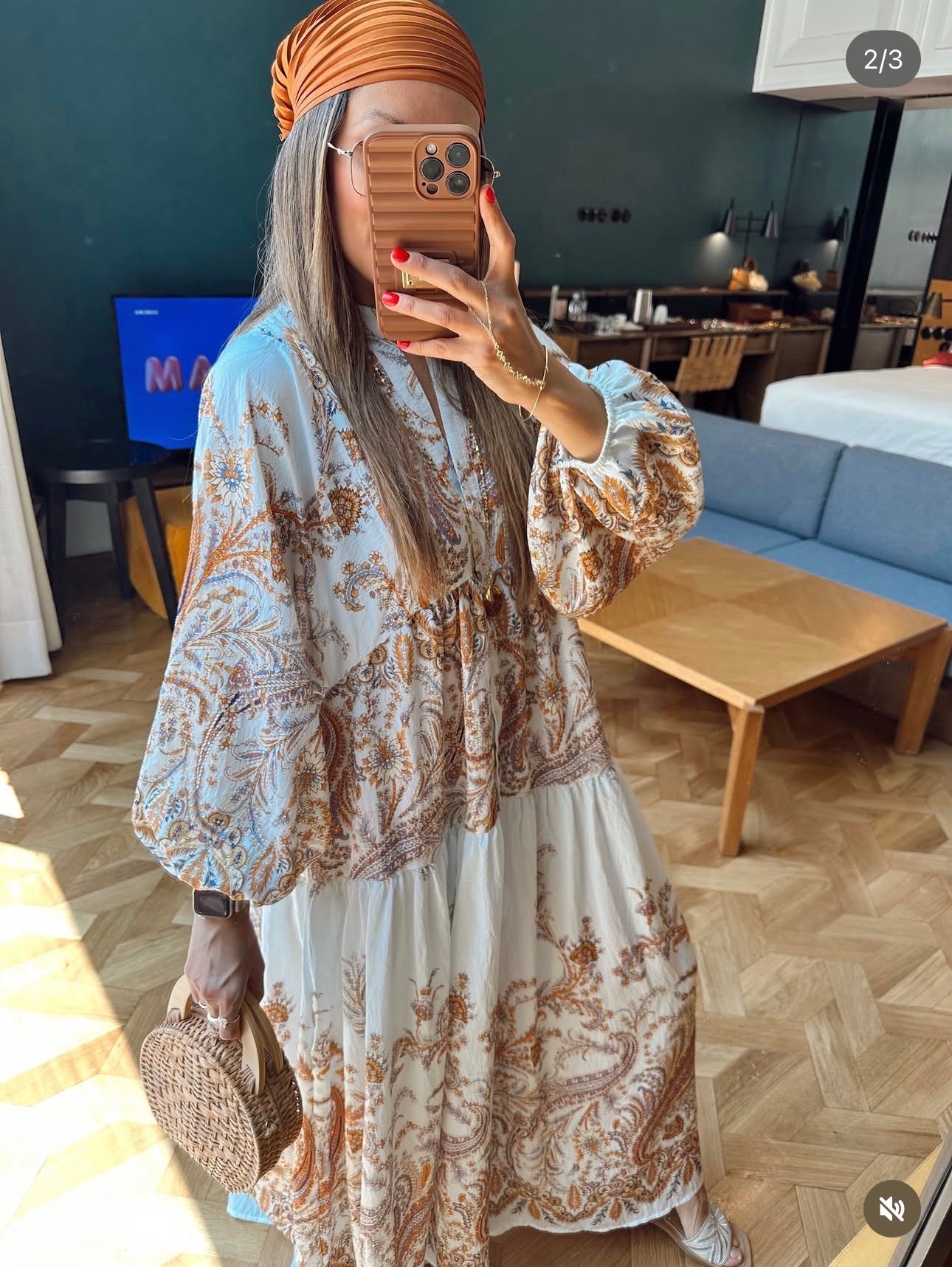 Robe Longue Paisley — Blanc  & Or Terracotta