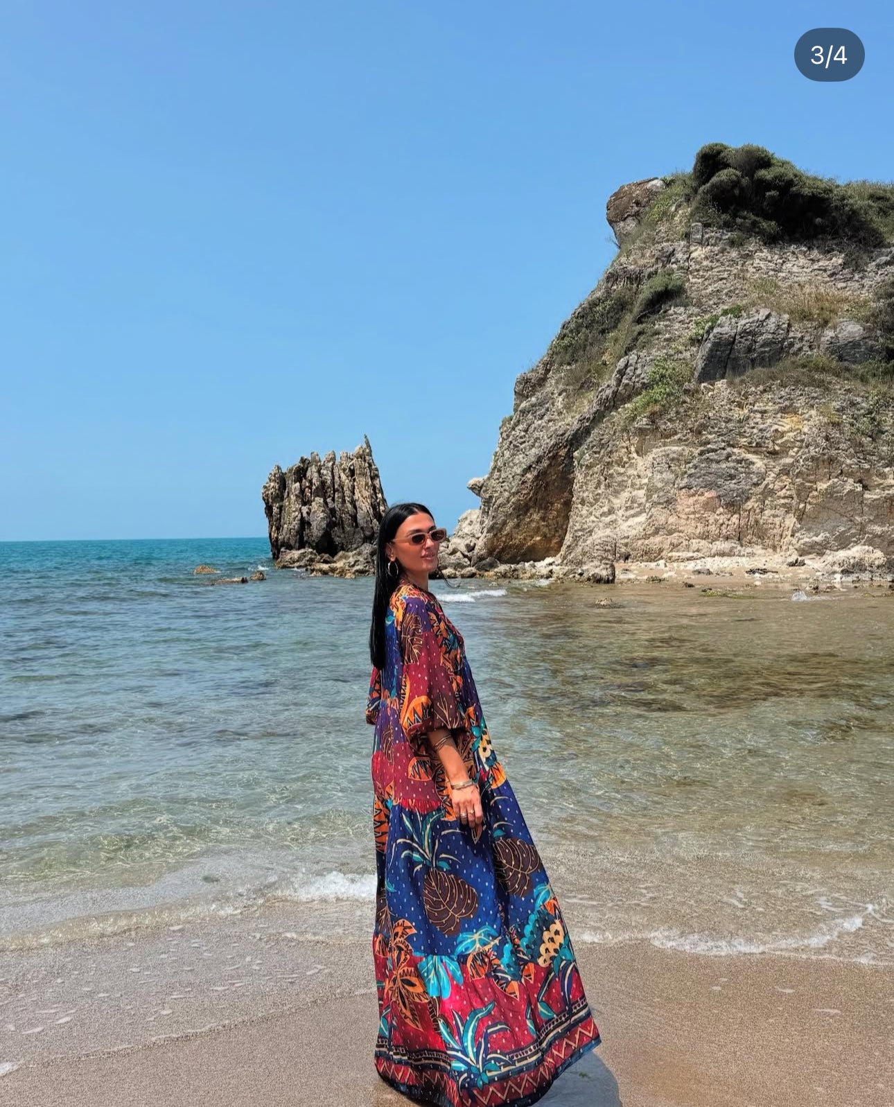 Robe longue “Ethnic Waves” – Motifs exotiques multicolores