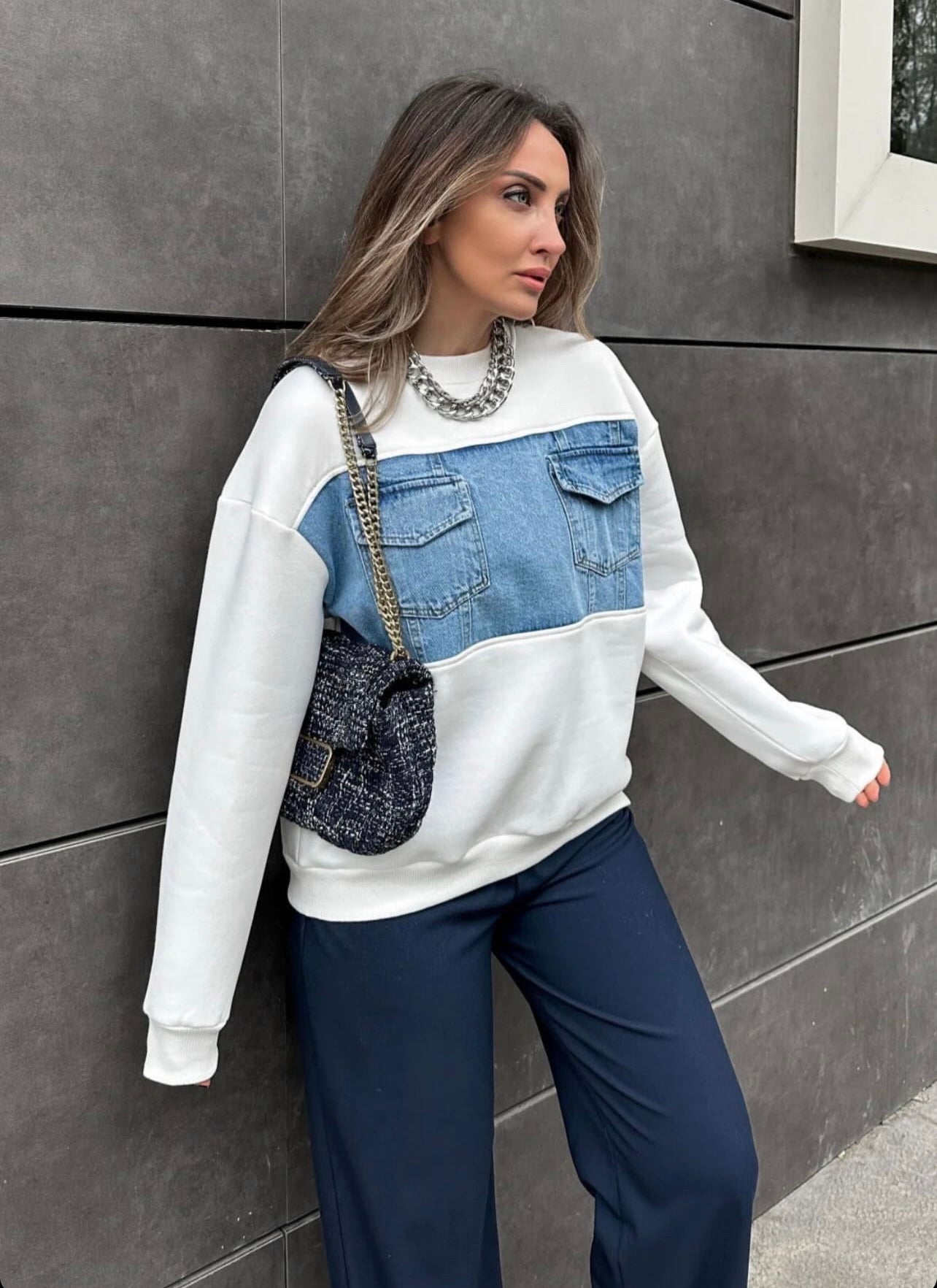 Sweatshirt Blanc avec effet jean