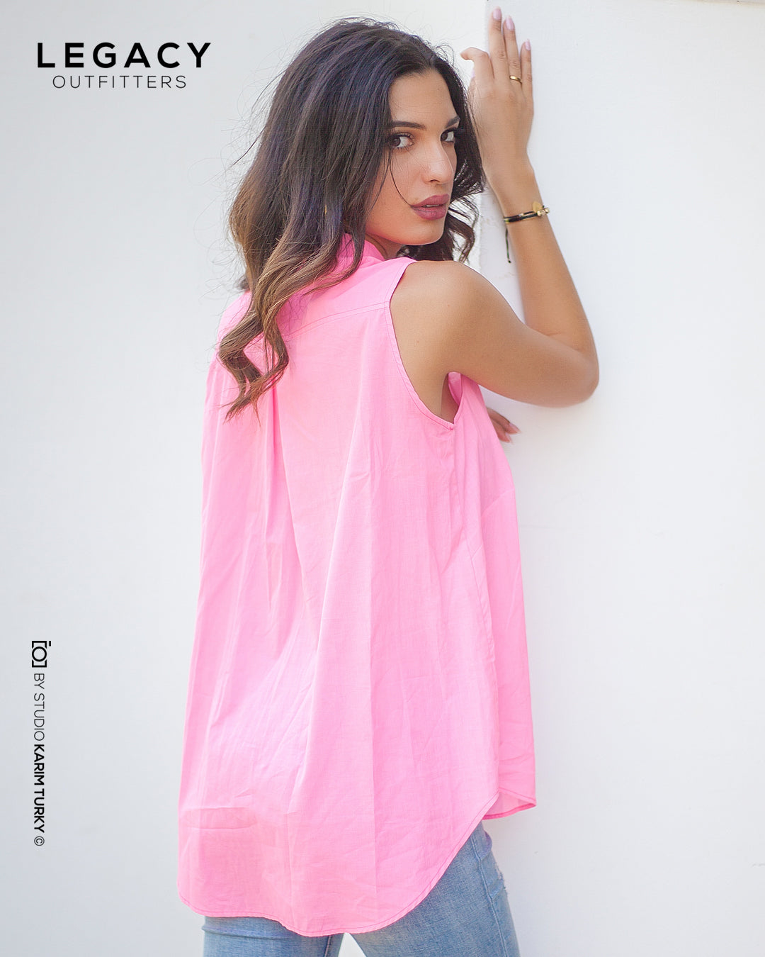chemise sans manche rose Fuchsia