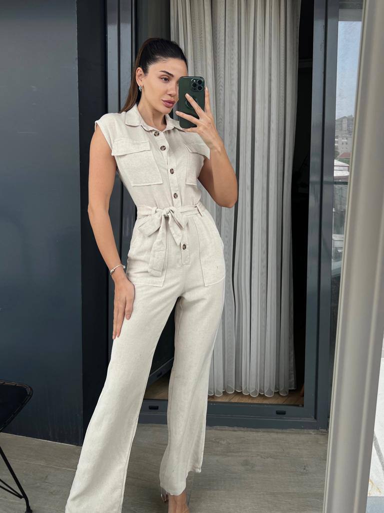 Combinaison en lin beige