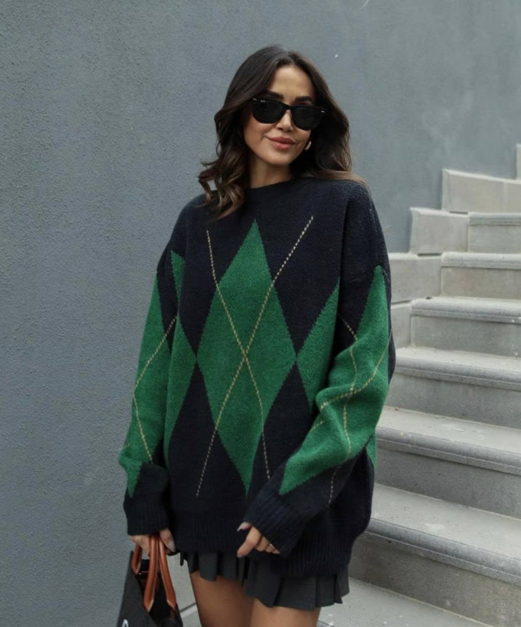 Pull en maille jacquard Noir Vert