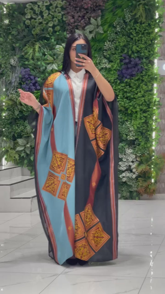 Abaya Traditionnelle avec motifs Dorées et Accents Turquoise