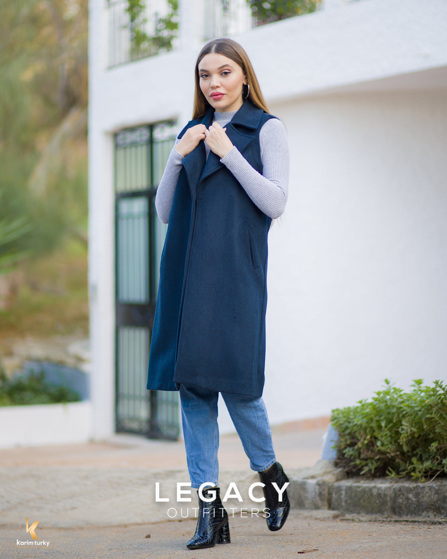 Gilet en mohair long sans manches - Bleu vert