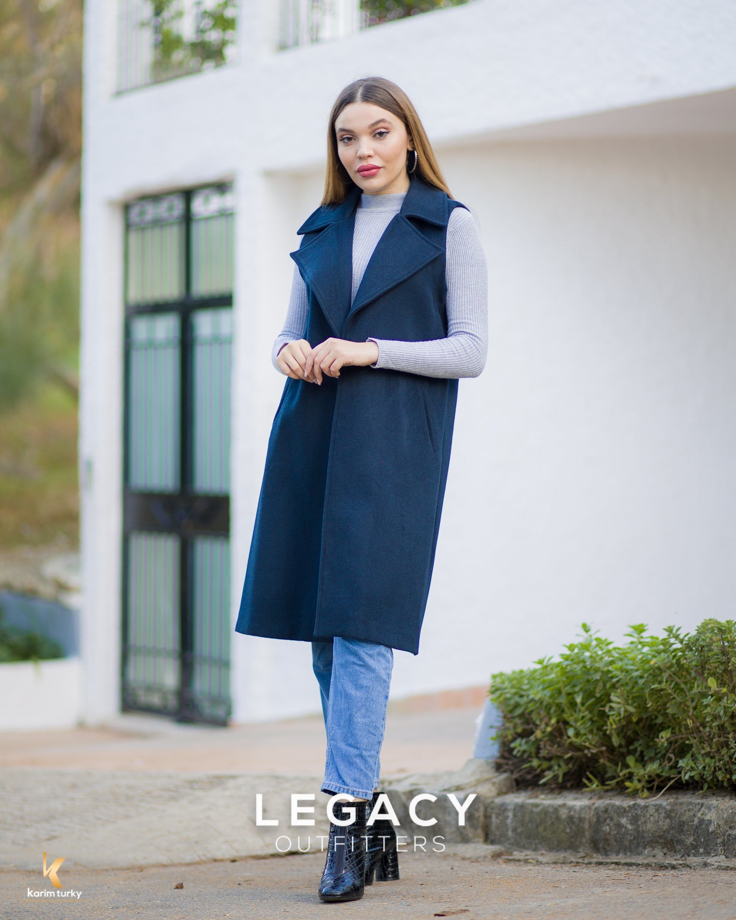 Gilet en mohair long sans manches - Bleu vert