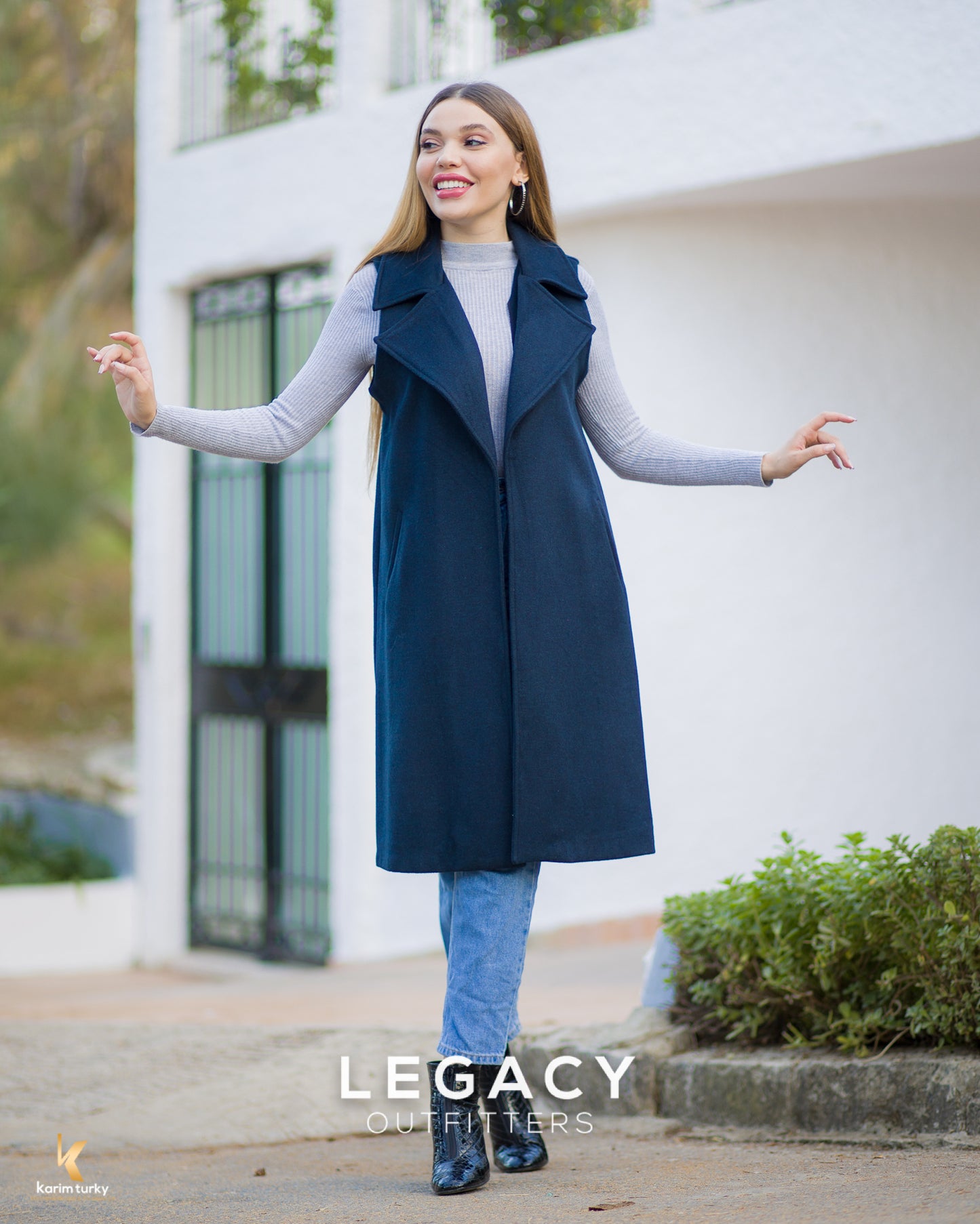 Gilet en mohair long sans manches - Bleu vert