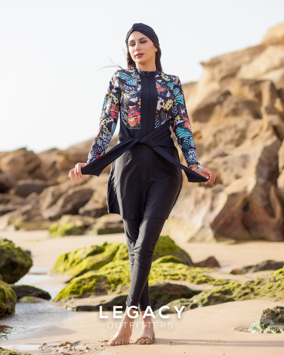 Burkini Bleu - Couleur Noir imprimé papillon