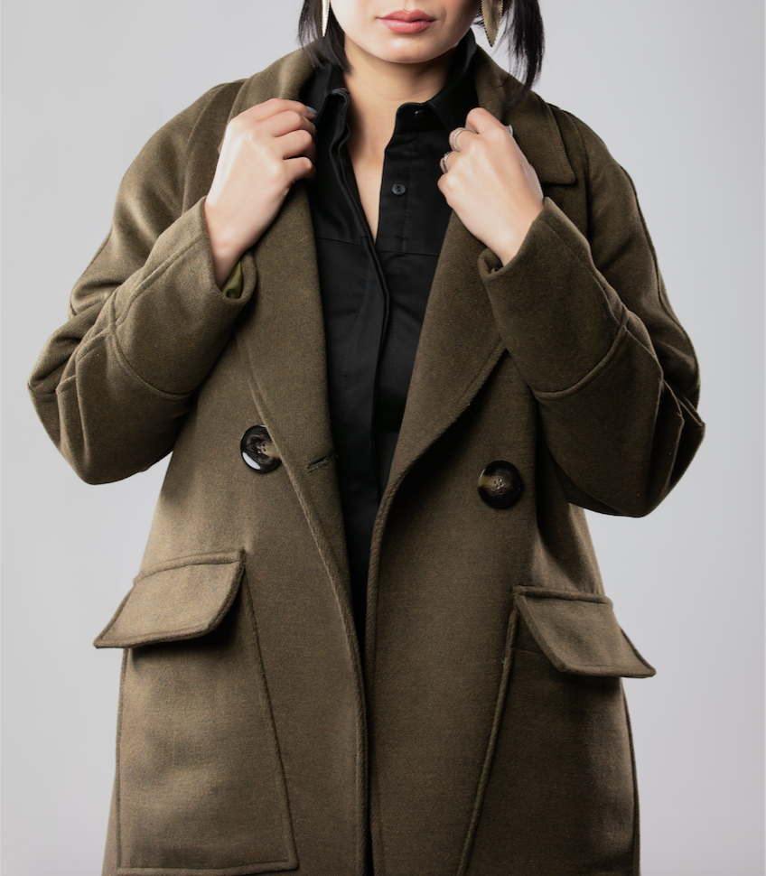 Manteau mi-long Vert bouteille en laine