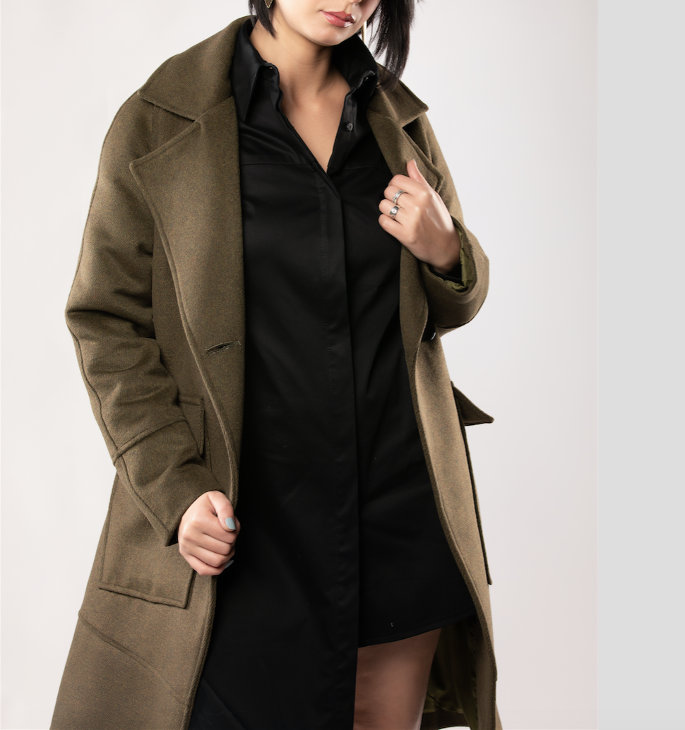 Manteau mi-long Vert bouteille en laine